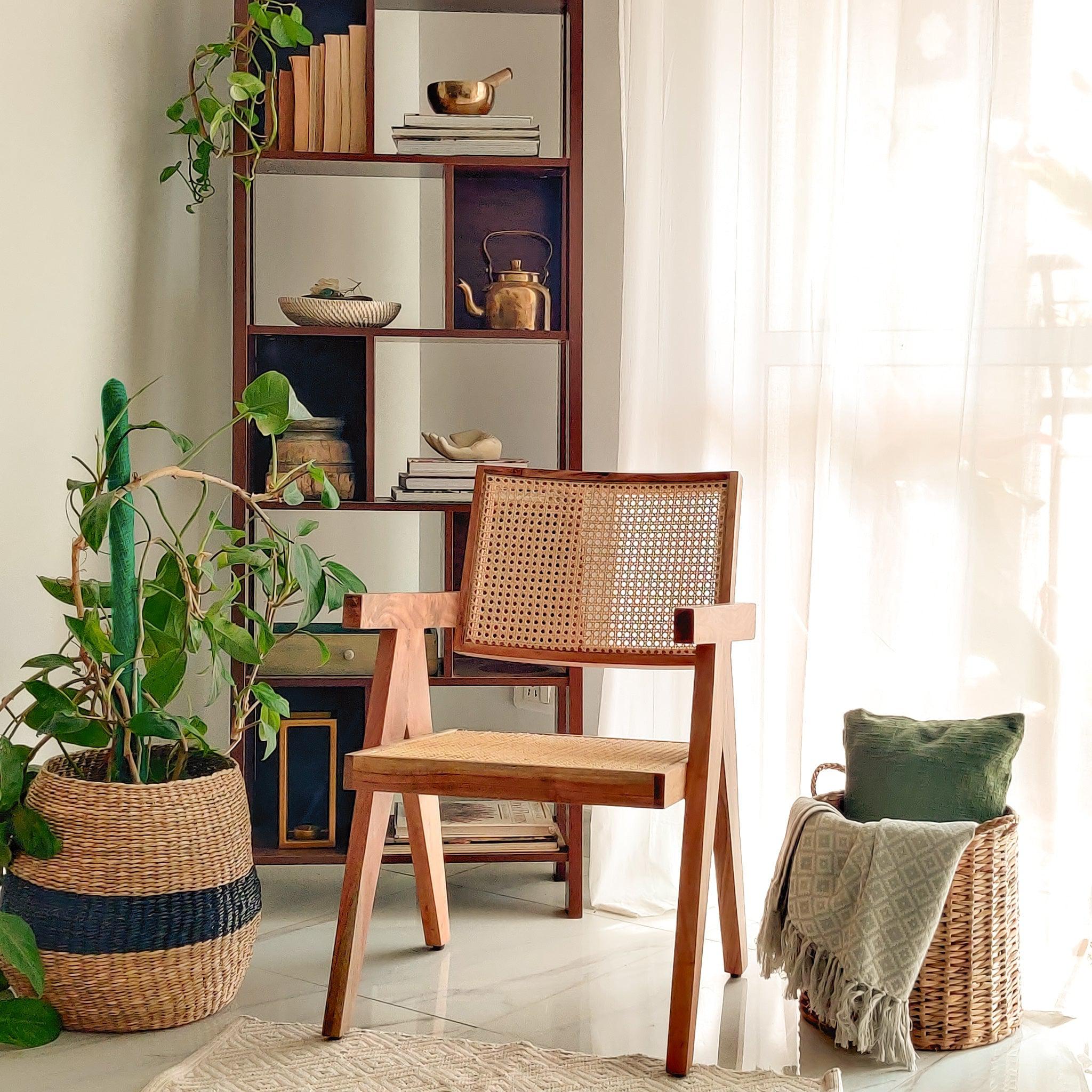 The Chandigarh Chair - W: 21’’ D: 20’’ H: 32’’ SH: 16.5’’ / Natural / Acacia Wood and Natural Cane Weaving - Indoor
