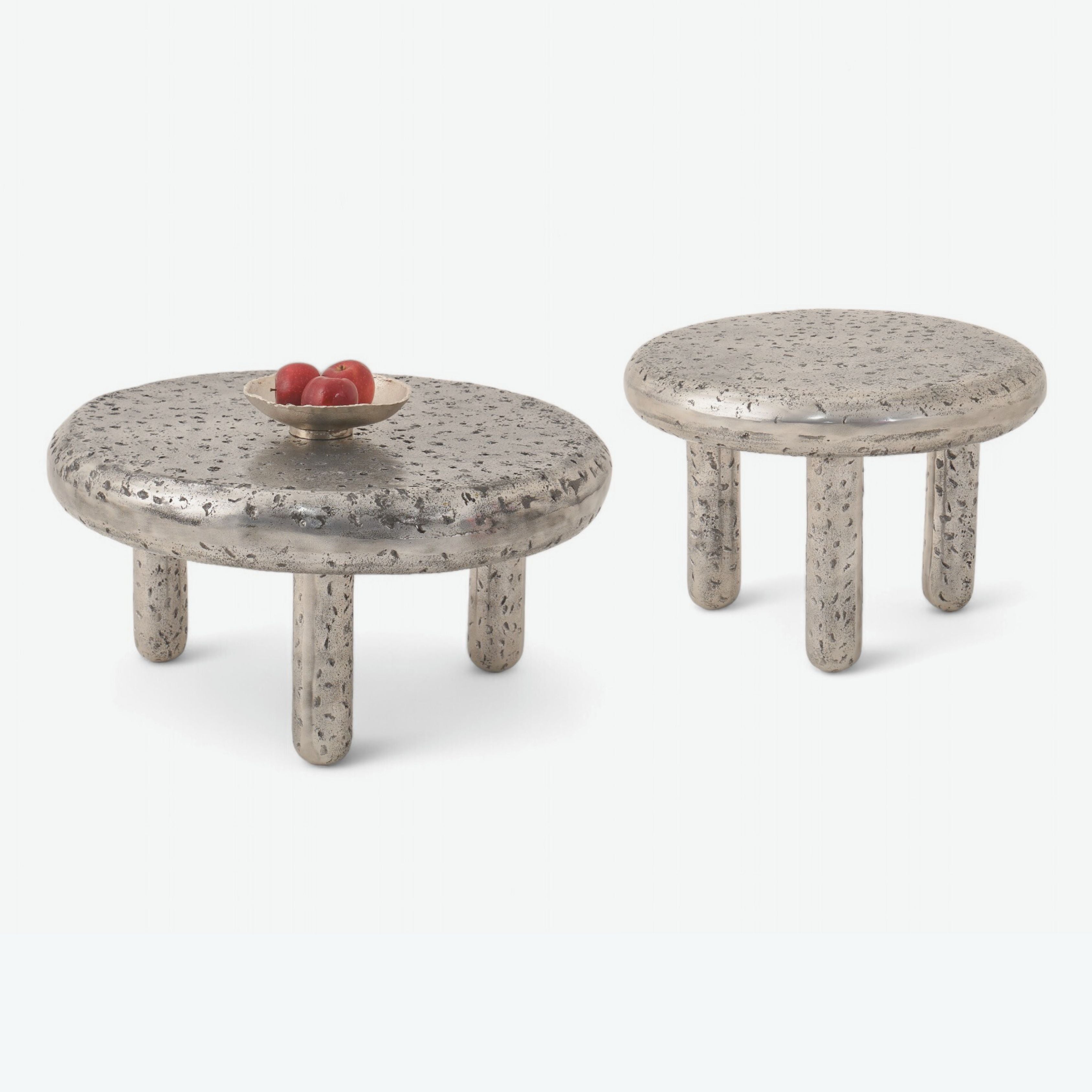 The Crater - Set of 2 - Silver / Cast Aluminium / 64L X 64W X 45H Small, 80L X 80W X 40H Large In Cms - Indoor Furniture