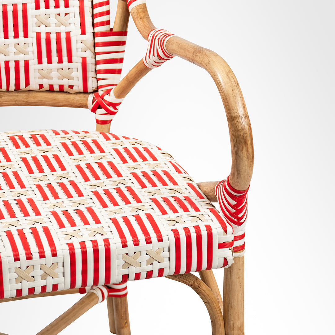 The /e Popsicle Chair by Eshita Marwah - W: 21.5’’ D: 27’’ TH: 39’’ SH: 18’’ / Red and White / Cane Frame and PVC