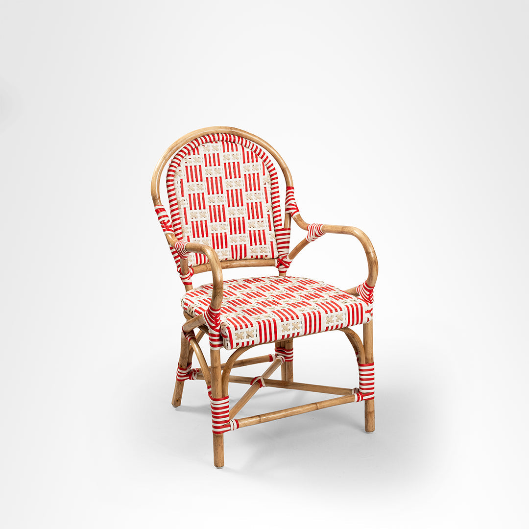 The /e Popsicle Chair by Eshita Marwah - W: 21.5’’ D: 27’’ TH: 39’’ SH: 18’’ / Red and White / Cane Frame and PVC