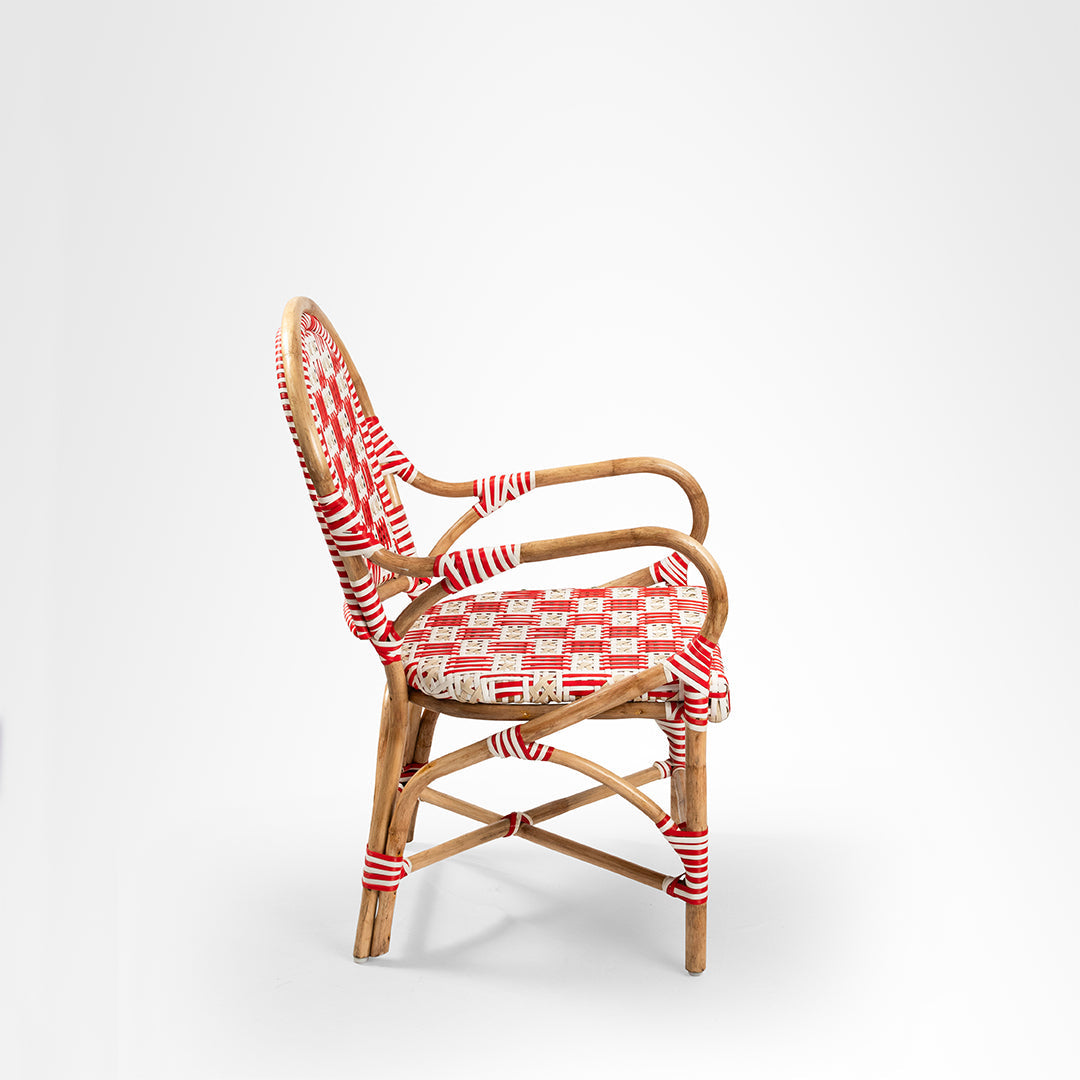 The /e Popsicle Chair by Eshita Marwah - W: 21.5’’ D: 27’’ TH: 39’’ SH: 18’’ / Red and White / Cane Frame and PVC