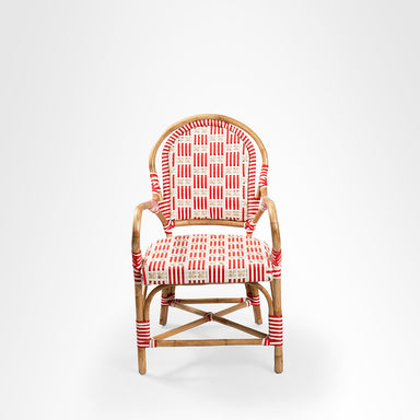 The /e Popsicle Chair by Eshita Marwah - W: 21.5’’ D: 27’’ TH: 39’’ SH: 18’’ / Red and White / Cane Frame and PVC