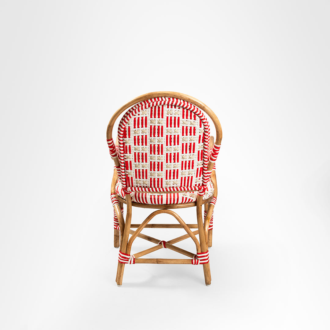 The /e Popsicle Chair by Eshita Marwah - W: 21.5’’ D: 27’’ TH: 39’’ SH: 18’’ / Red and White / Cane Frame and PVC