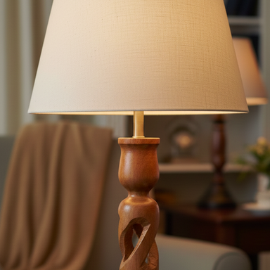 The Hearth Wood Lamp - Wood, Beige, Black (+30 options) / Height - 14’’ / Fabric, Wood - Lighting