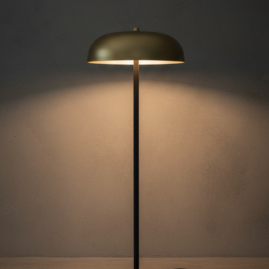 Floor lamp with a dome-shaped shade on a dark background