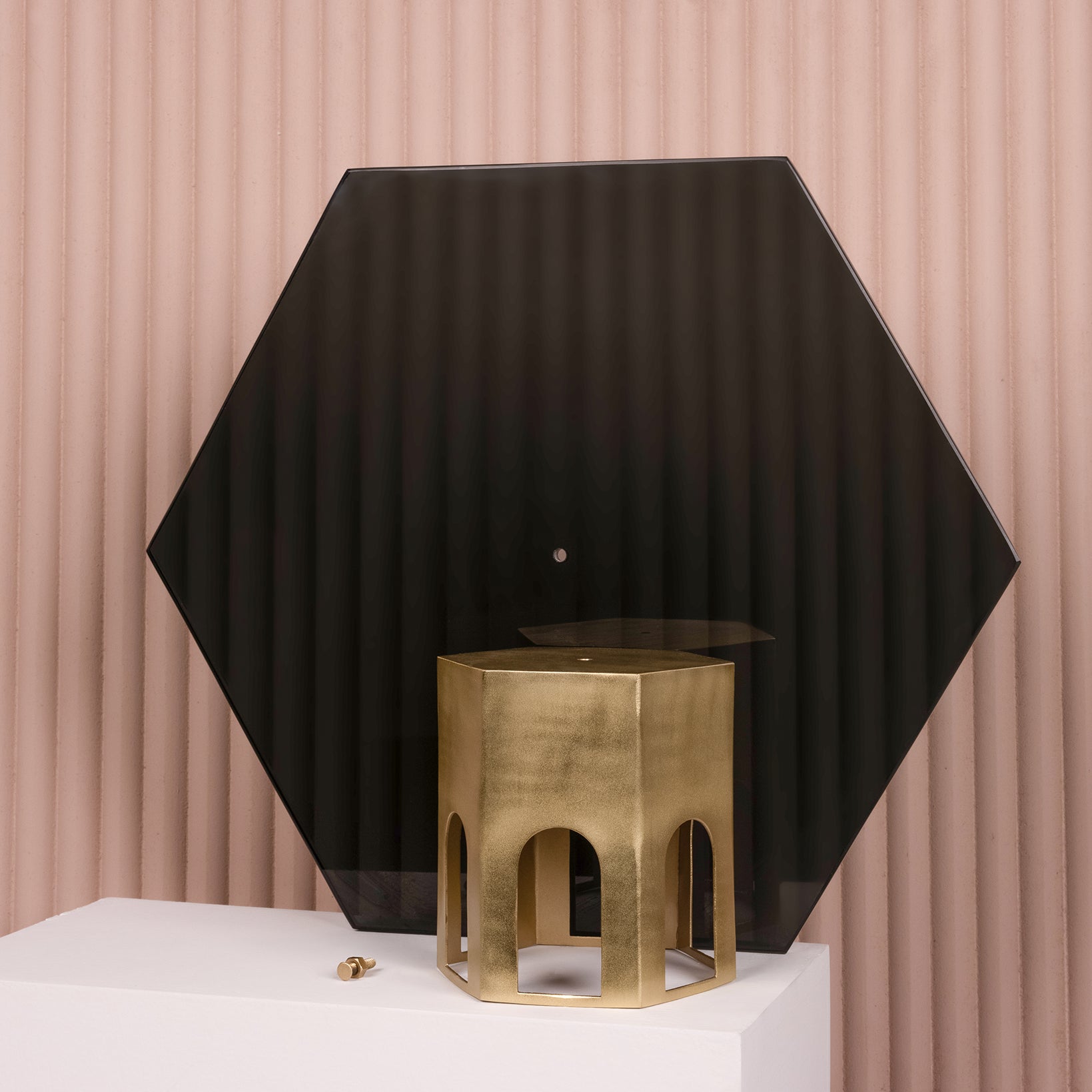 The Pavilion - Gold & Black / Brushed Brass Base, Toughened Glass Top / 14in X 5in - Decor