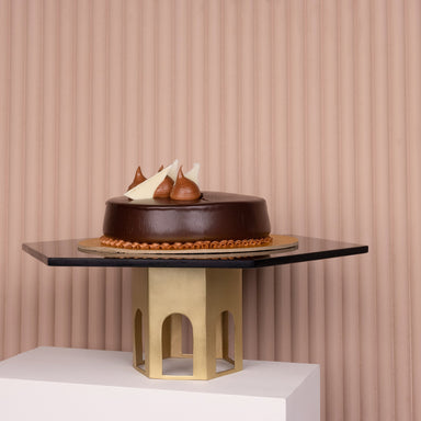 The Pavilion - Gold & Black / Brushed Brass Base, Toughened Glass Top / 14in X 5in - Decor