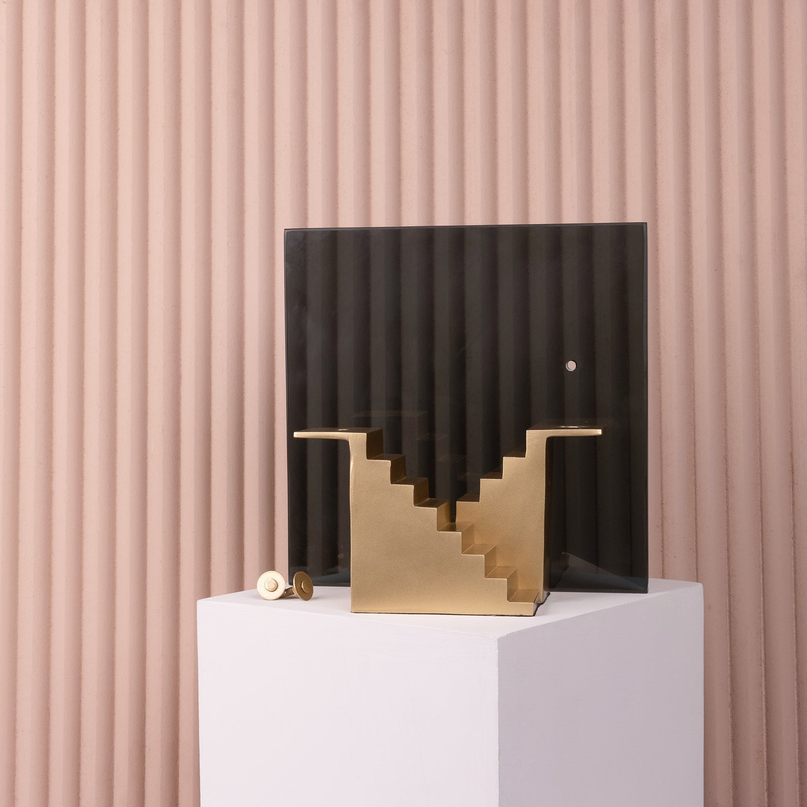 The Riser - Gold & Black / Brushed Brass Base, Toughened Glass Top / 8in X 8in X 4in - Decor