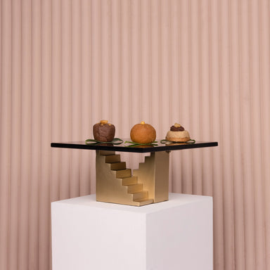 The Riser - Gold & Black / Brushed Brass Base, Toughened Glass Top / 8in X 8in X 4in - Decor