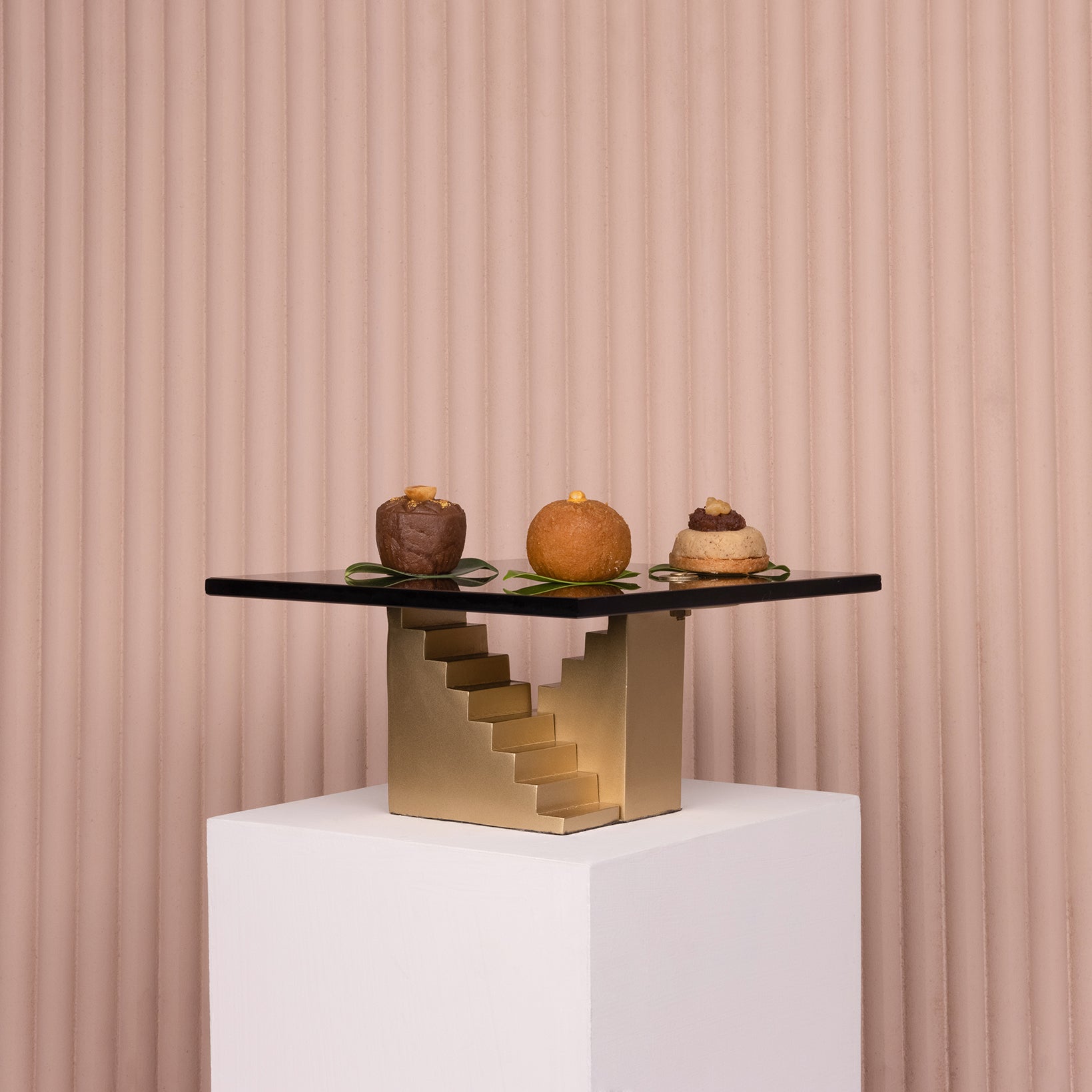The Riser - Gold & Black / Brushed Brass Base, Toughened Glass Top / 8in X 8in X 4in - Decor