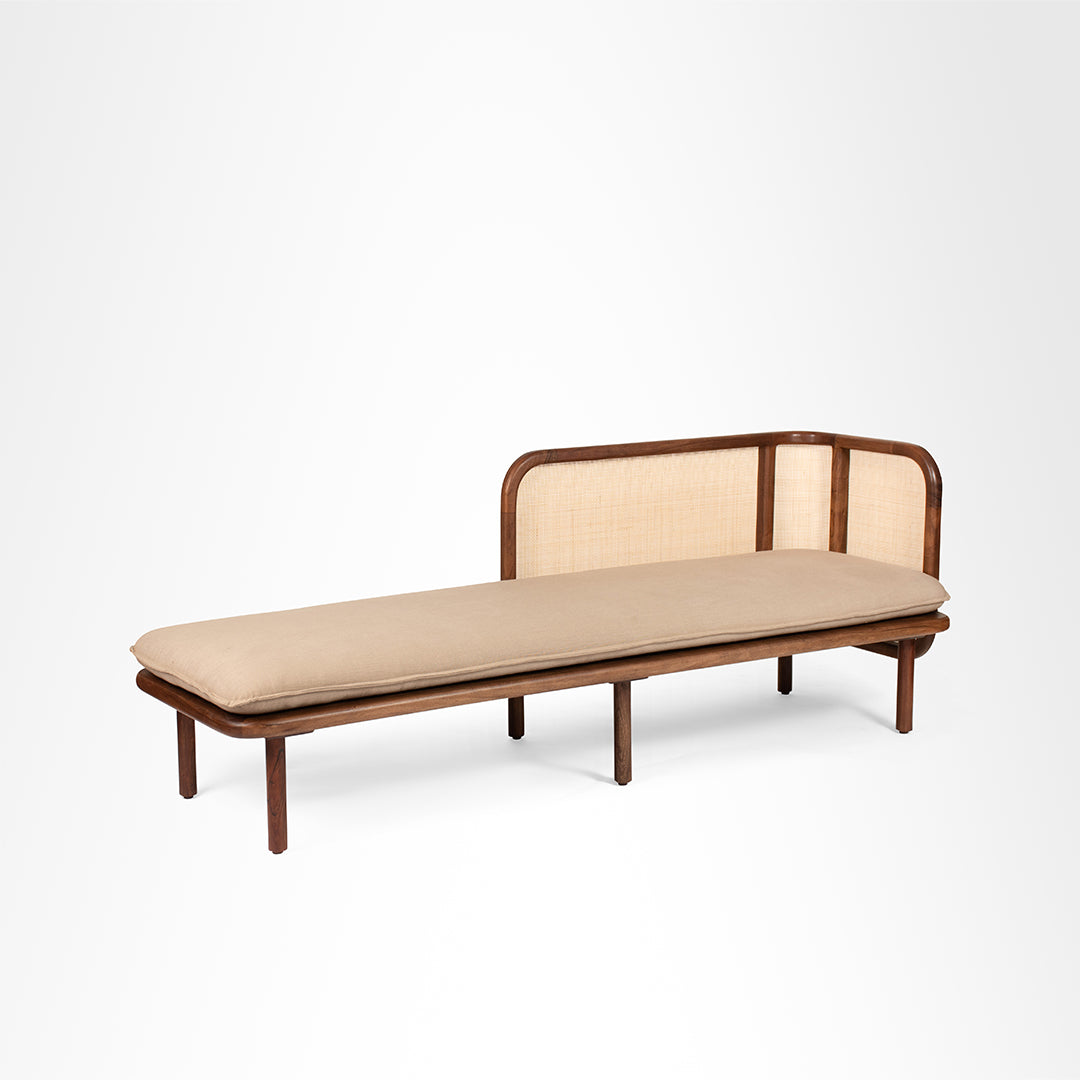 The Sierra Bench - W: 60 ’ D: 26’’ H: 30’’ SH: 17’’ / Brown Frame/Beige Fabric / Acacia Wood, Cane Weaving