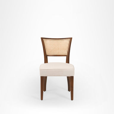 The Sierra Dining Chair No. 9 Set Of 2 - Cane / Acacia Wood Natural cane and upholstered Fabric / TH: 34’’ D: 19.5’’