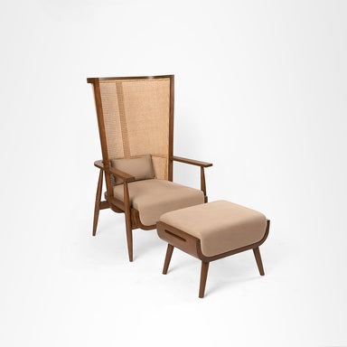The Sierra Lounge Chair - W: 30 ’ D: 26’’ H: 52’’ SH: 18’’ and FootStool- W: 24’’ D: 17’’ H: 18’’ / Light Walnut / Teak