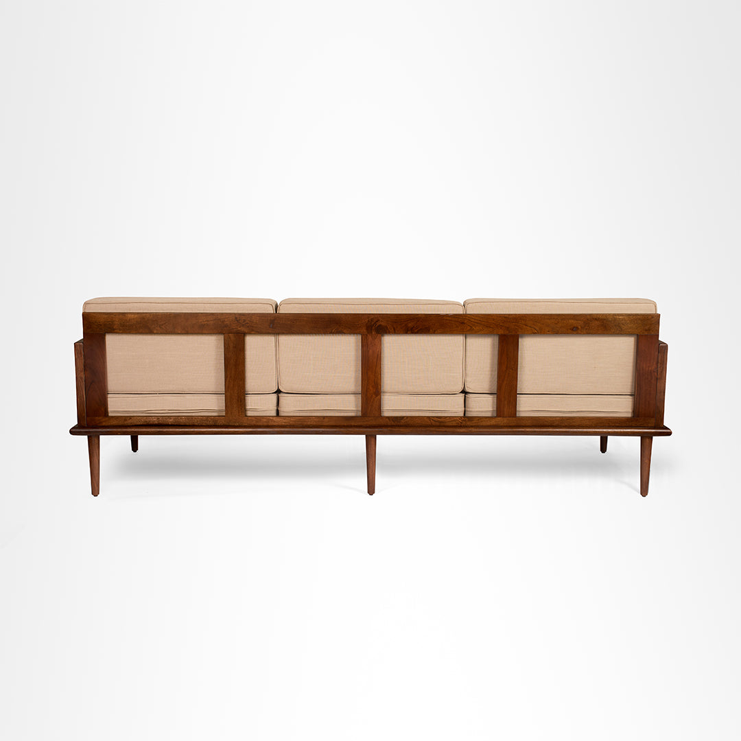 The Sierra Sofa - W: 72 ’ D: 34’’ H: 33’’ SH: 17’’ / Brown Frame/Beige Fabric / Acacia Wood, Cane Weaving