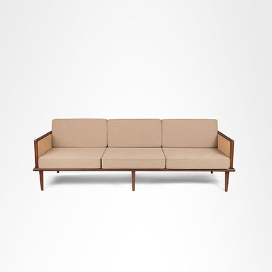 The Sierra Sofa - W: 72 ’ D: 34’’ H: 33’’ SH: 17’’ / Brown Frame/Beige Fabric / Acacia Wood, Cane Weaving