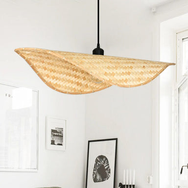 Thin Wavy Bamboo Hanging Lampshade - Natural / Bamboo - Lighting