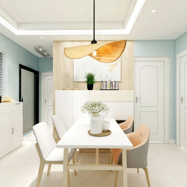 Thin Wavy Bamboo Hanging Lampshade - Natural / Bamboo - Lighting