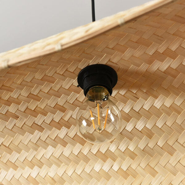 Thin Wavy Bamboo Hanging Lampshade - Natural / Bamboo - Lighting