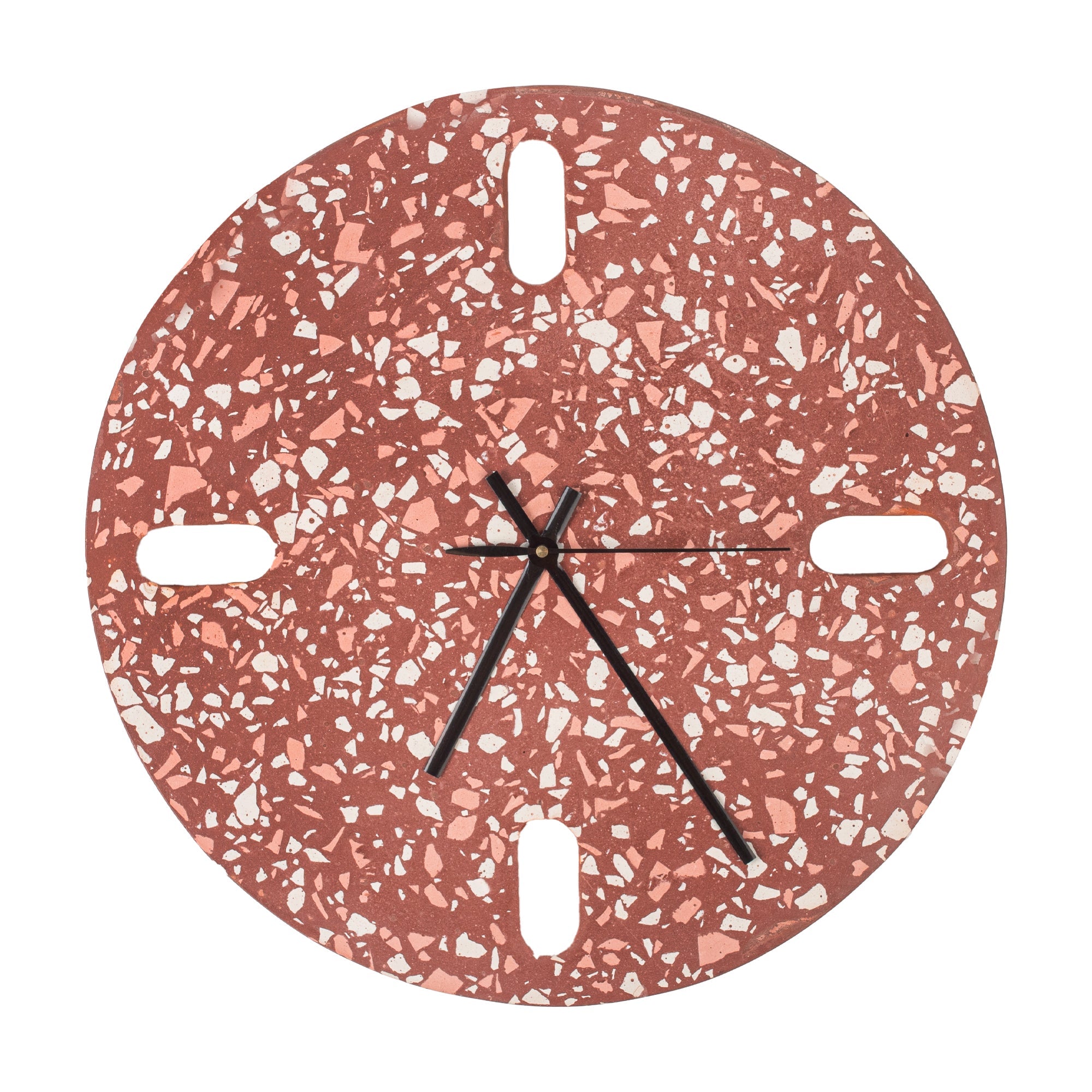 Tic Toc Clock - Terrazzo Pink & White chips on Deep Red base / L: 31.0cm x B: 5.0cm x H: 32.5cm / Terrazzo - Stone