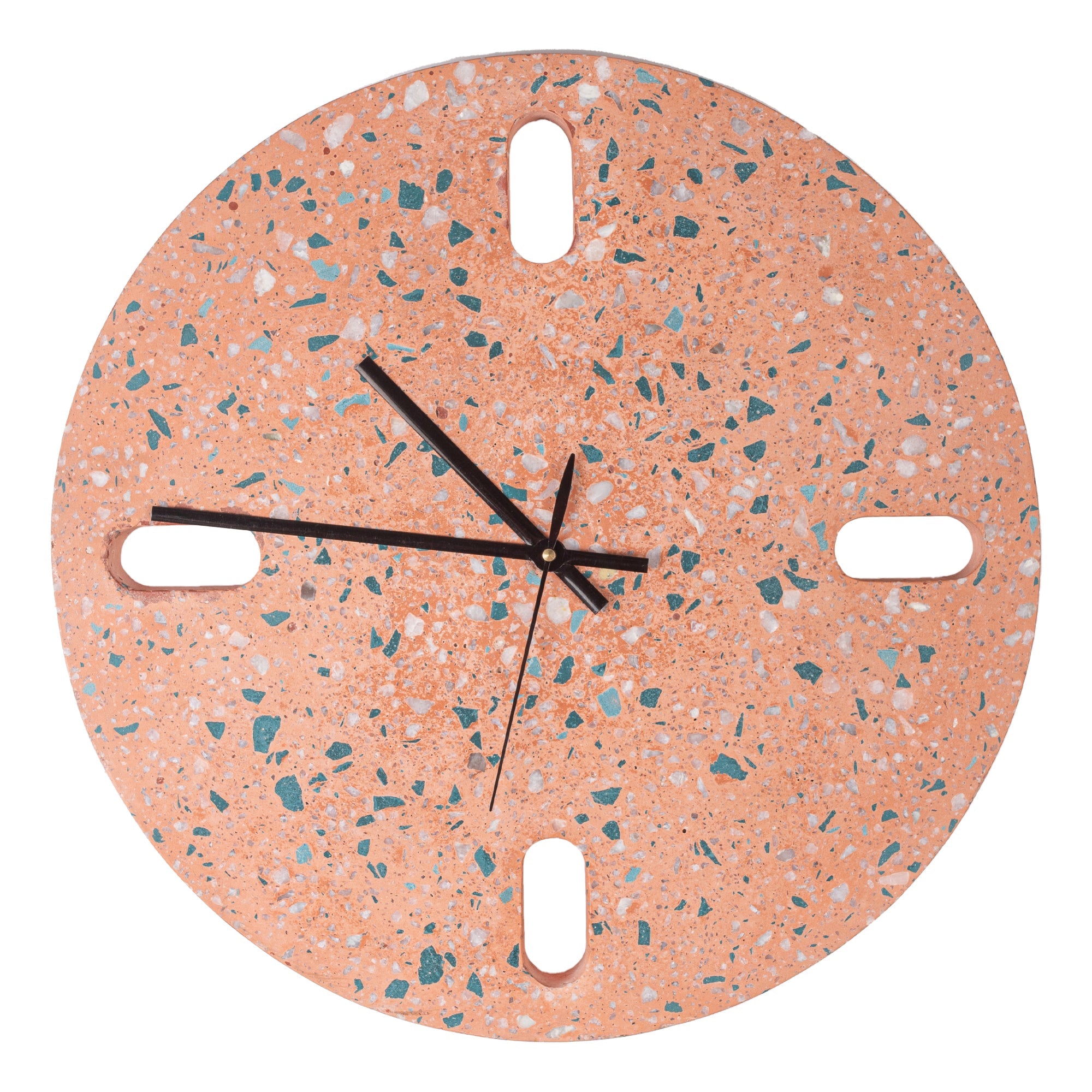 Tic Toc Clock - Terrazzo sea blue & white chips on Peach base / L: 31.0cm x B: 5.0cm x H: 32.5cm / Terrazzo - Stone