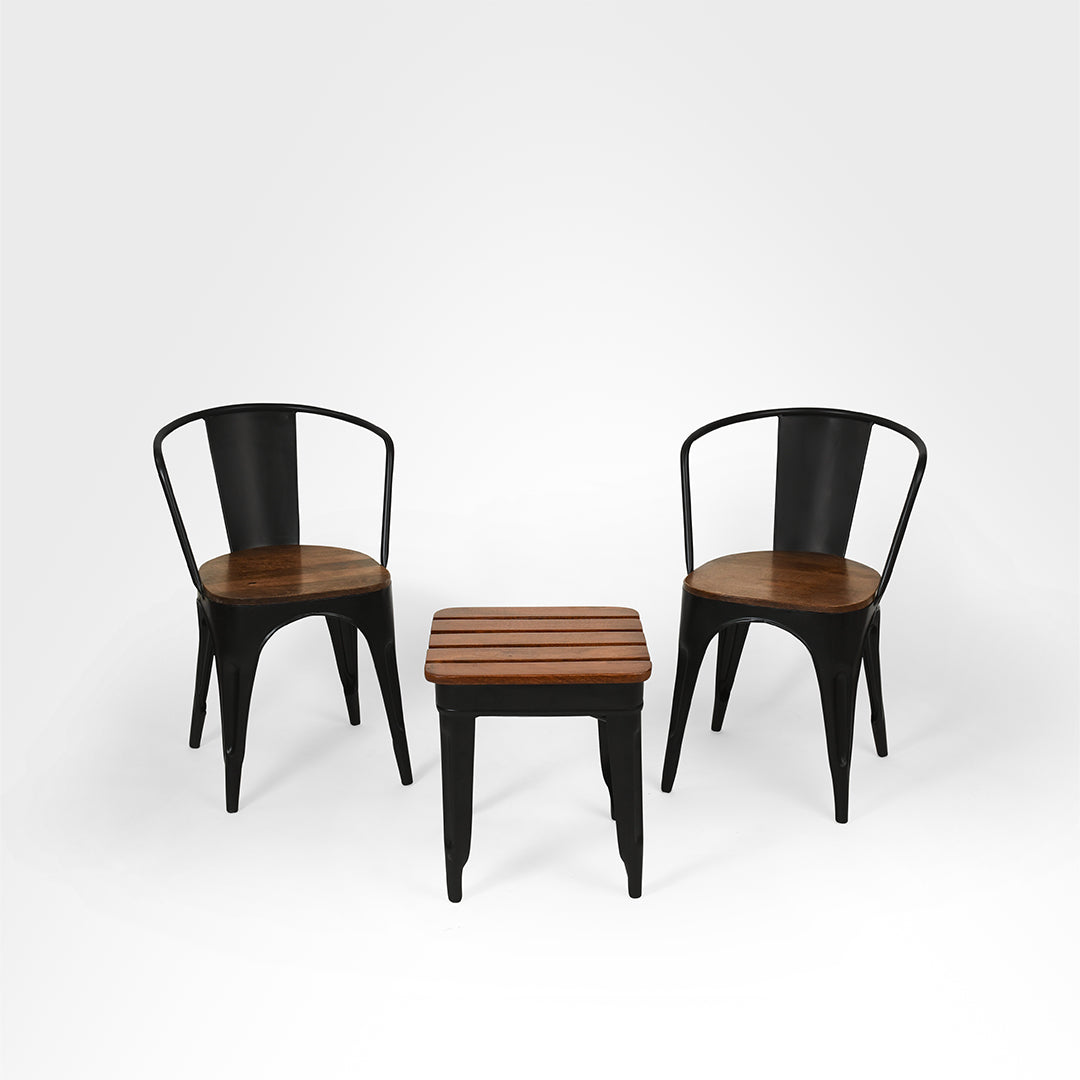 Tolix Chairs With Armrest And Side Table Set