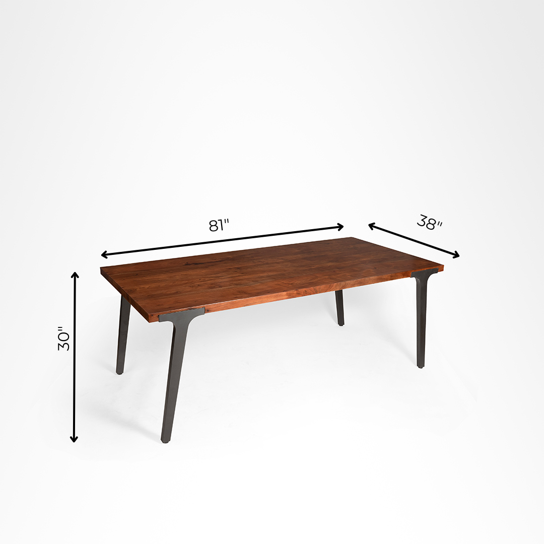 Tolix Dining Table - L: 81’’ B: 38’’ H: 30’’ / Walnut / Acacia Wood & Mild Steel - Furniture