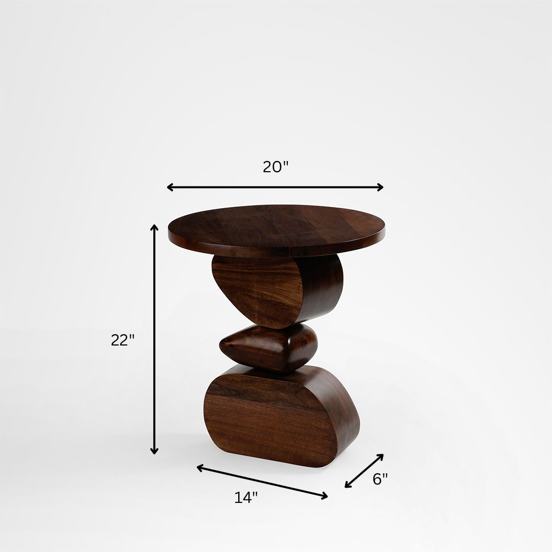 Totem Side Table - Walnut / Mango wood / Dia: 20’’ H: 22’’ - Indoor Furniture