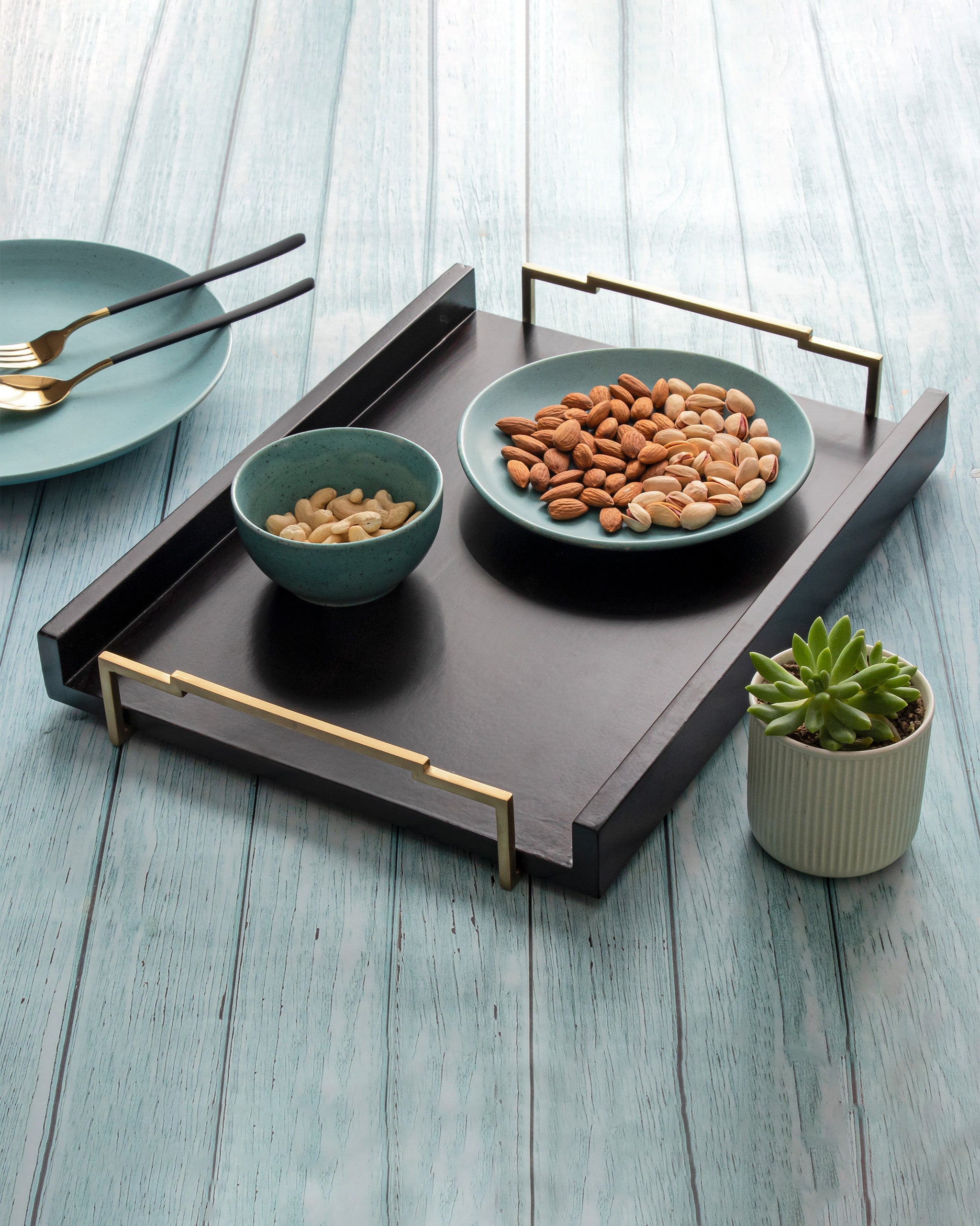 Tread Tray - Large - Brown / Stainless steel and wood - Decor