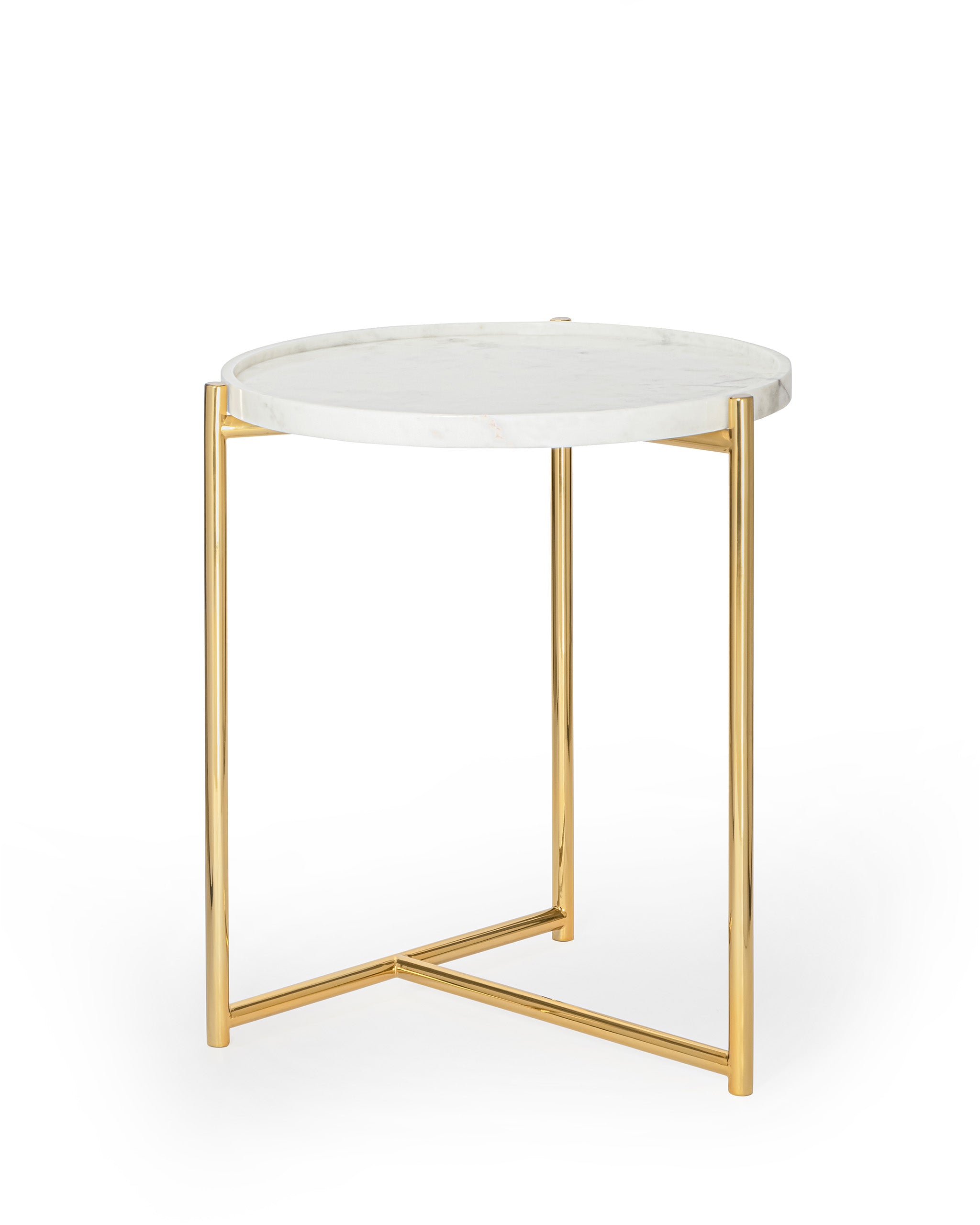 Tri Metal Table - Brass Gold - White / Stainless steel and marble - Indoor Furniture