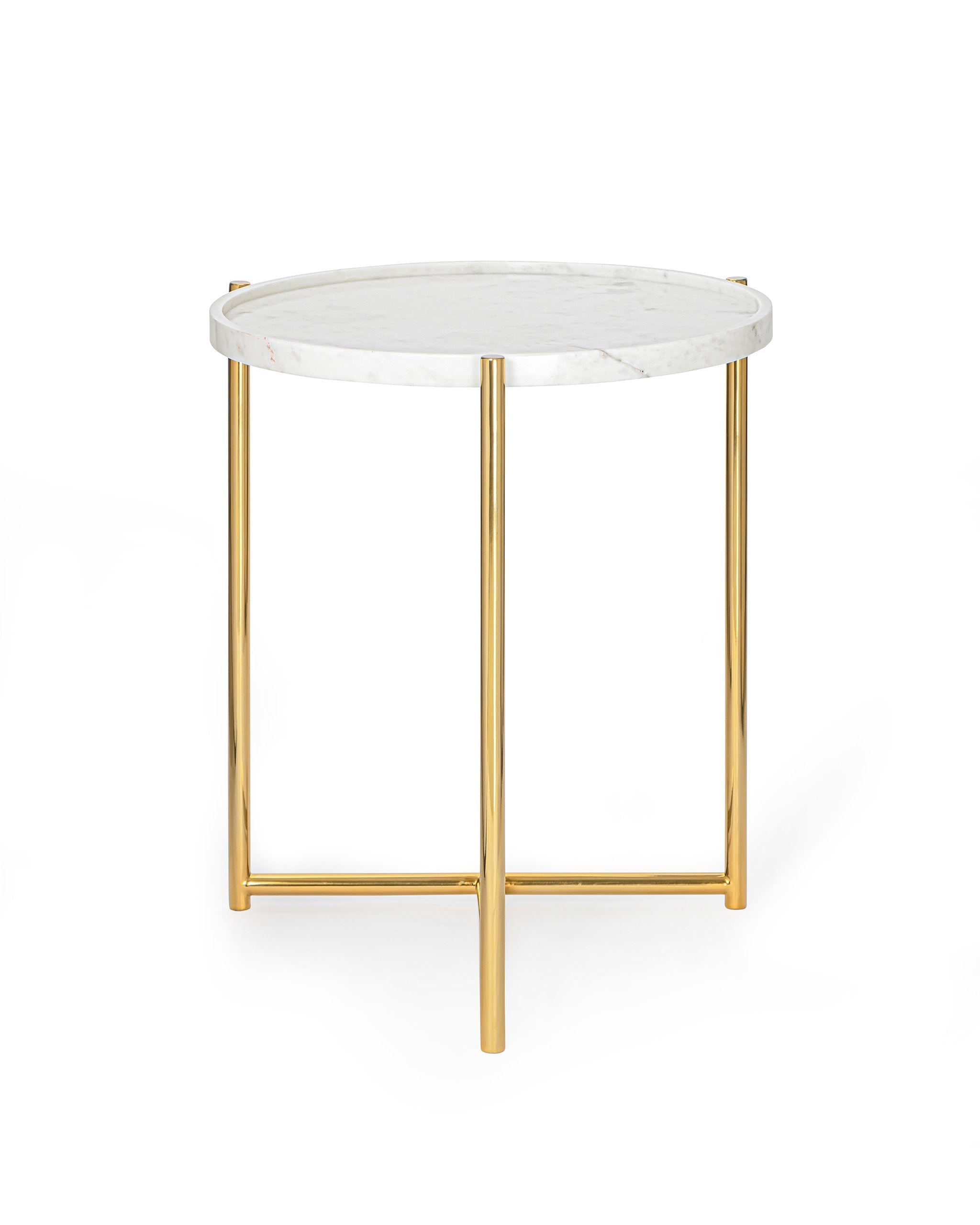 Tri Metal Table - Brass Gold - White / Stainless steel and marble - Indoor Furniture