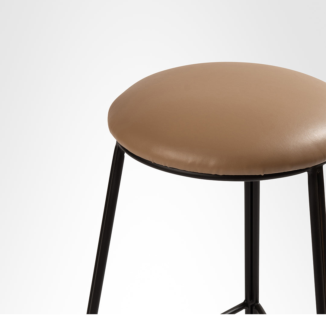 Trinity Bar Stool Set Of 2 - Dia: 13’’ H: 30’’ / Brown and Black / Upholstered Fabric and Metal Legs - Outdoor Furniture