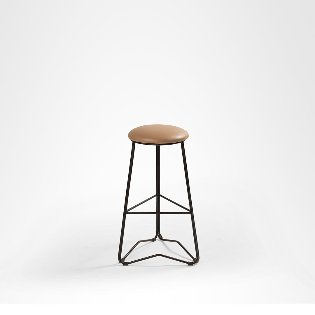 Trinity Bar Stool Set Of 2 - Dia: 13’’ H: 30’’ / Brown and Black / Upholstered Fabric and Metal Legs - Outdoor Furniture