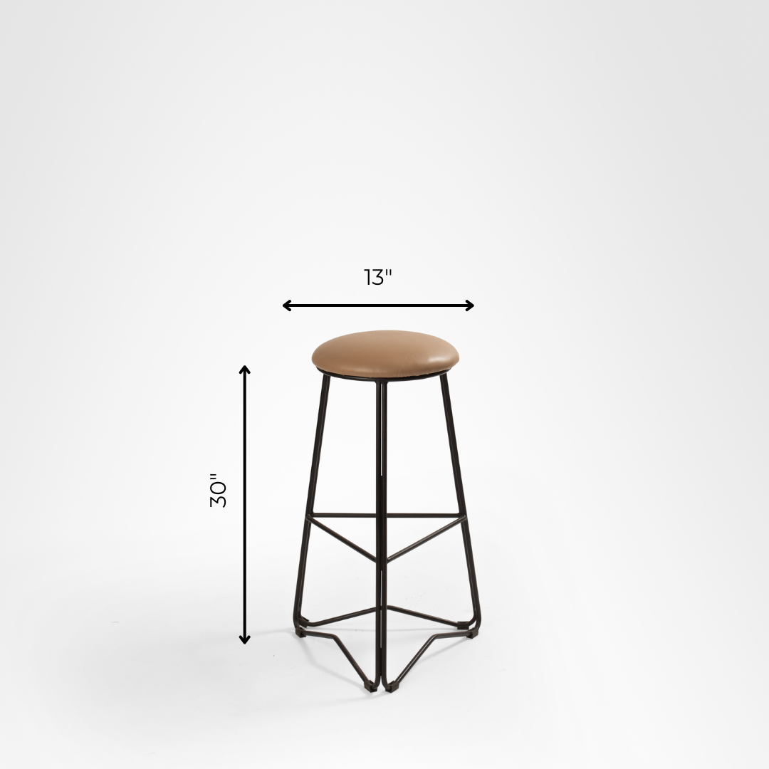 Trinity Bar Stool Set Of 2 - Dia: 13’’ H: 30’’ / Brown and Black / Upholstered Fabric and Metal Legs - Outdoor Furniture