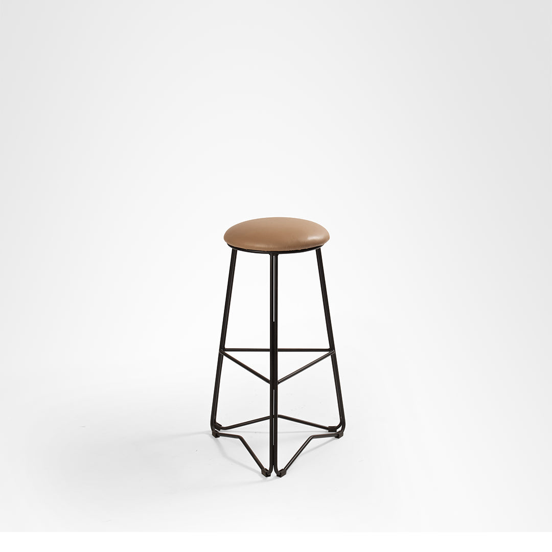 Trinity Bar Stool Set Of 2 - Dia: 13’’ H: 30’’ / Brown and Black / Upholstered Fabric and Metal Legs - Outdoor Furniture