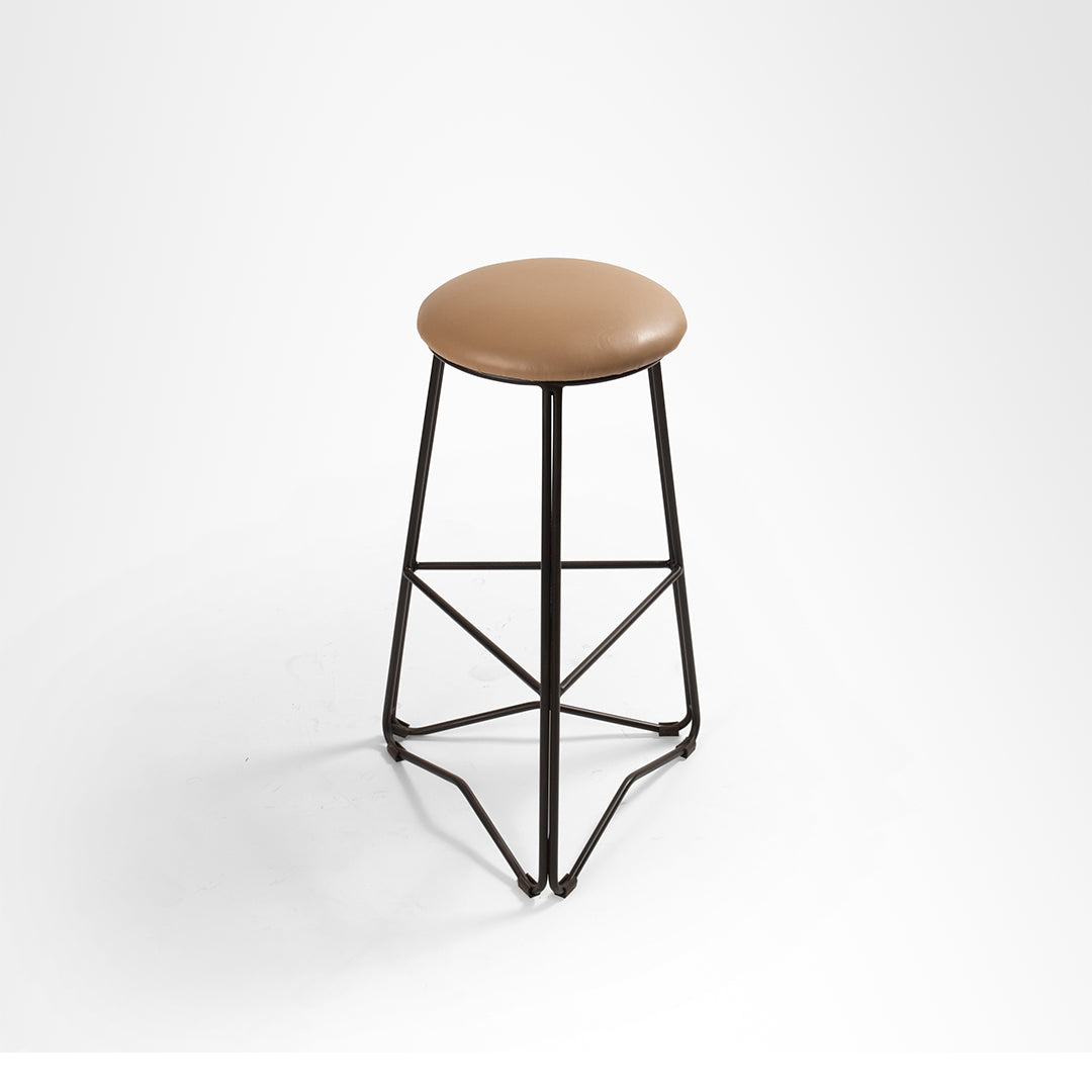 Trinity Bar Stool Set Of 2 - Dia: 13’’ H: 30’’ / Brown and Black / Upholstered Fabric and Metal Legs - Outdoor Furniture