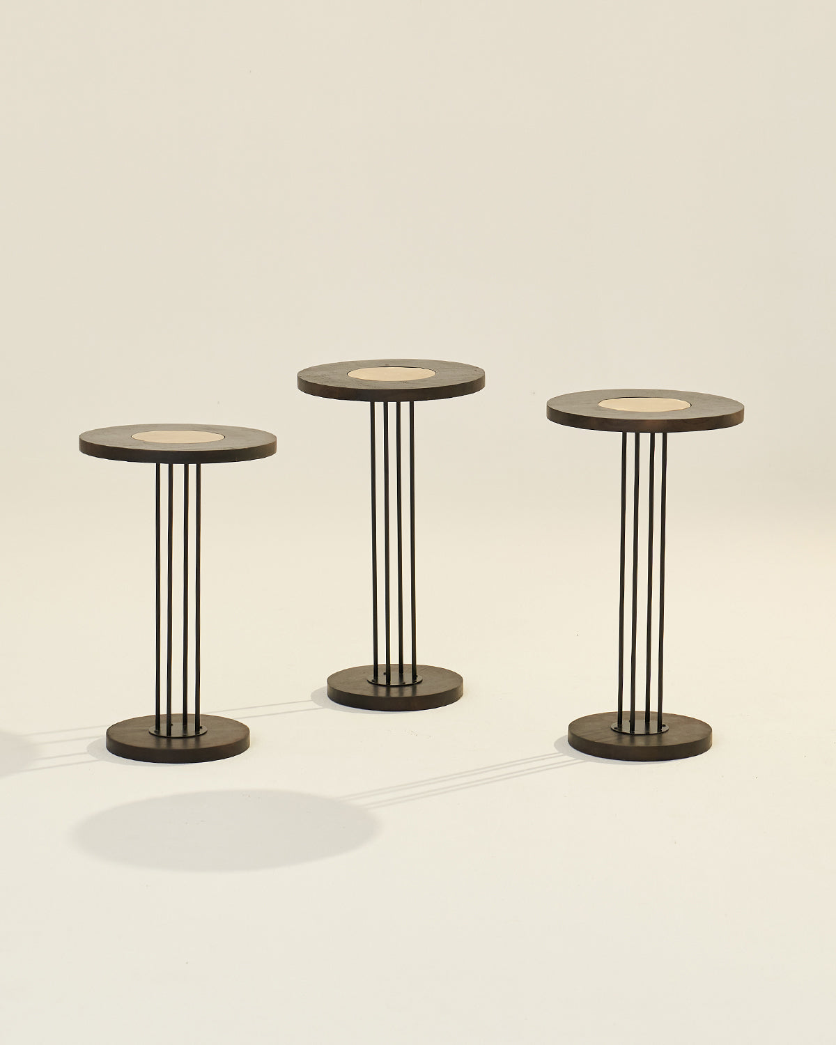 Trio Brass - Set of 3 - Black / Accacia wood, brass, metal / Large: 36L X 36W X 52H and Medium: 36L X 36W X 50H