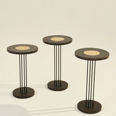 Trio Brass - Set of 3 - Black / Accacia wood, brass, metal / Large: 36L X 36W X 52H and Medium: 36L X 36W X 50H