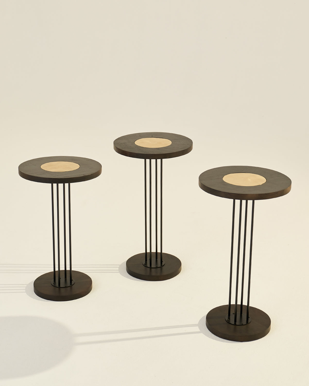 Trio Brass - Set of 3 - Black / Accacia wood, brass, metal / Large: 36L X 36W X 52H and Medium: 36L X 36W X 50H