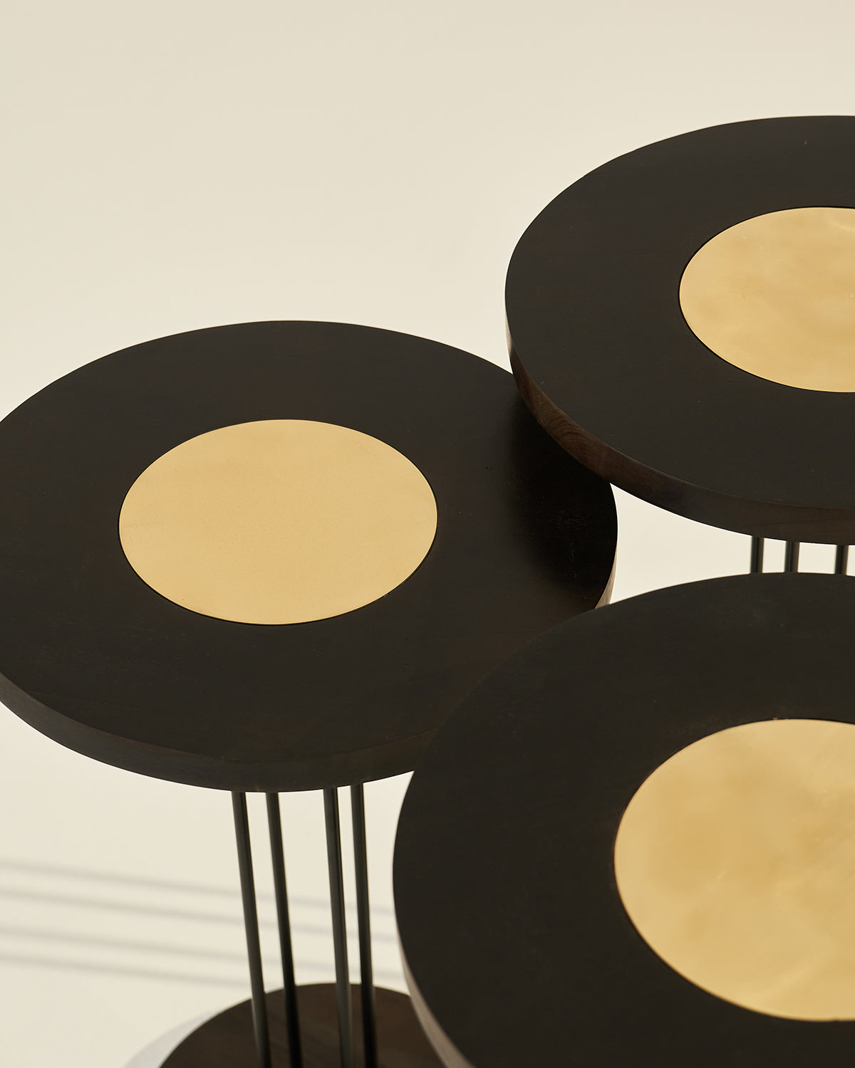 Trio Brass - Set of 3 - Black / Accacia wood, brass, metal / Large: 36L X 36W X 52H and Medium: 36L X 36W X 50H