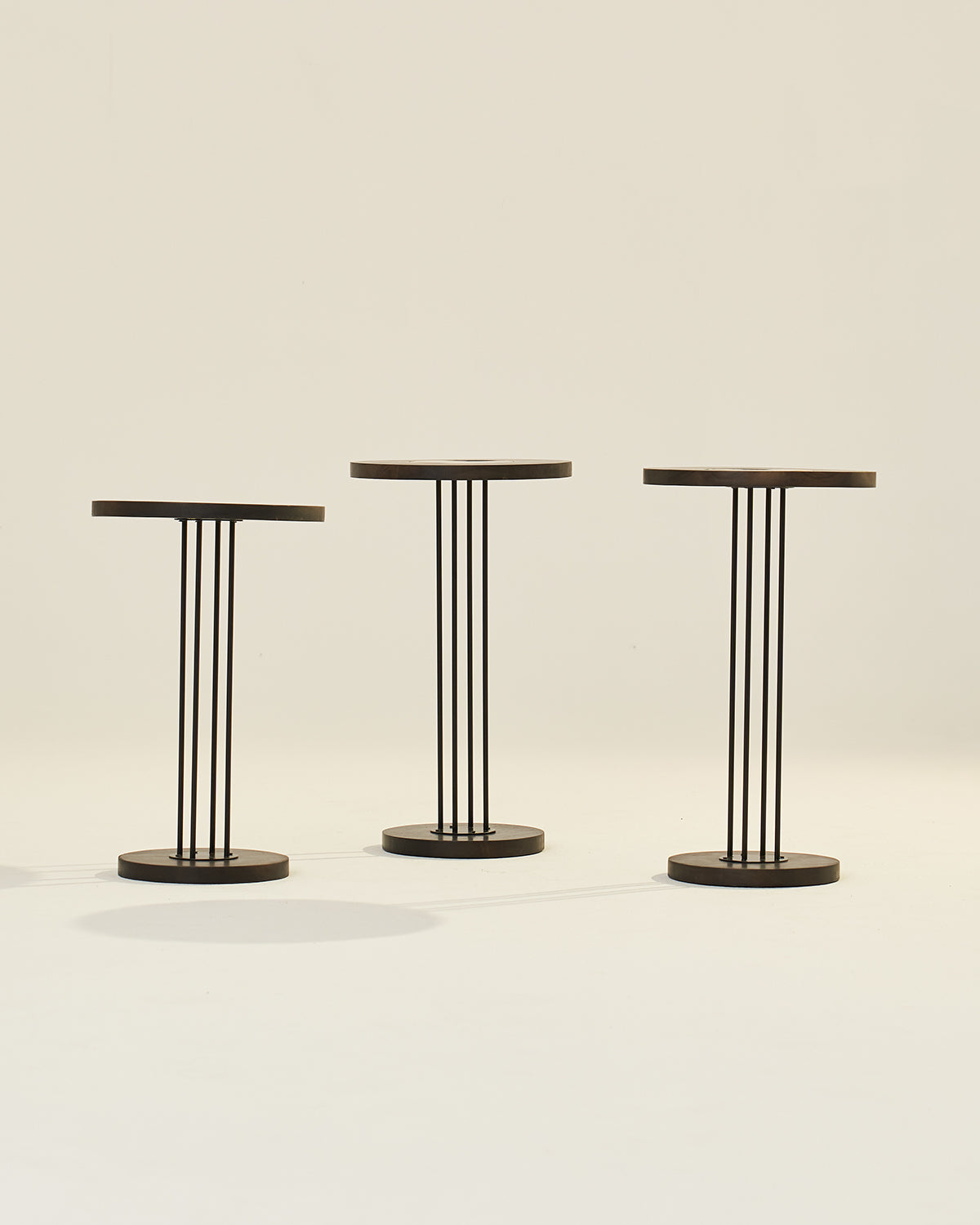 Trio Brass - Set of 3 - Black / Accacia wood, brass, metal / Large: 36L X 36W X 52H and Medium: 36L X 36W X 50H