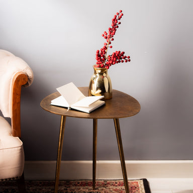 Tripod Antique Finish Table - L18.6 x B18.6 x H22.2 (In Inches) / Golden / Cast Alumunium - Indoor Furniture