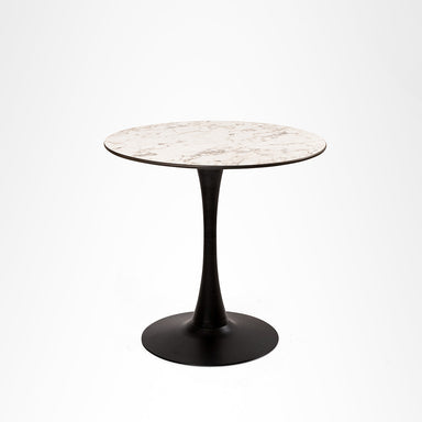 Tulip Metal Table - Dia: 30’’ H: 30’’ / Black and White Marble / Mild Steel and Composite Cellulose Boards - Outdoor