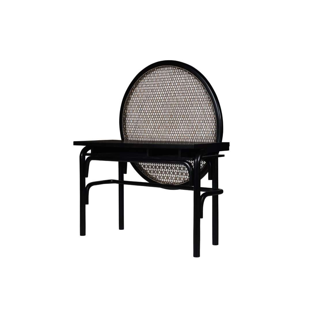 Twilight Cane Study Table - Black / Teak wood, teak plywood and cane / L: 41’’ W: 18’’; Table Top Height: 30’’; Back