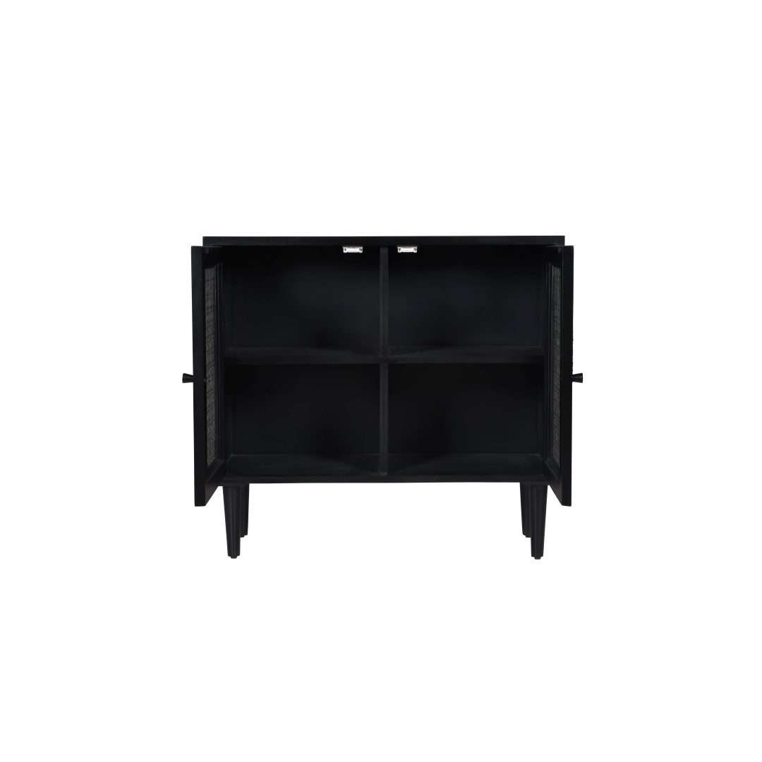 Twilight Storage Cabinet - Black / Frame: Plywood; Legs: Teak wood; Shutters: Teakwood and glass lined / L: 38’’ W: