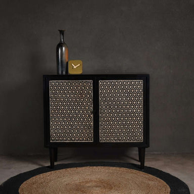 Twilight Storage Cabinet - Black / Frame: Plywood; Legs: Teak wood; Shutters: Teakwood and glass lined / L: 38’’ W: