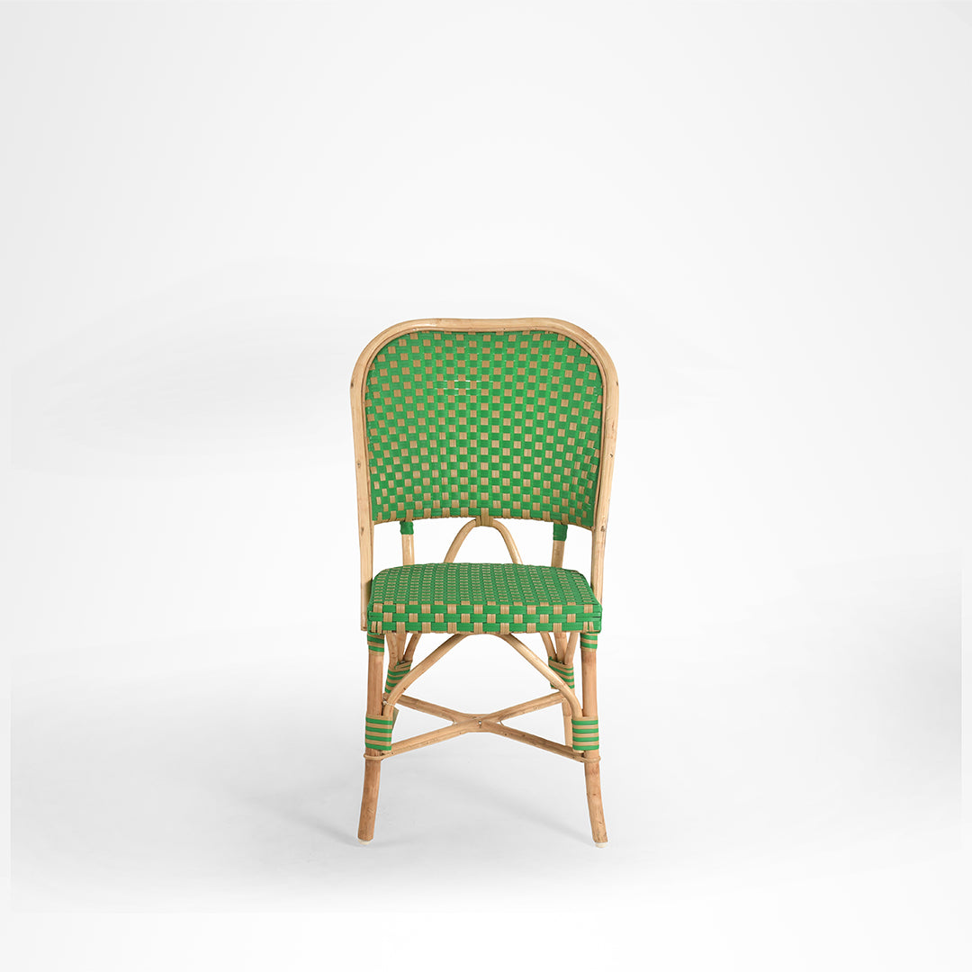 U Popsicle Cane Chair - W: 17’’ D: 18’’ H: 38’’ SH: 19’’ / Green and Brown / Cane Frame and PVC Weaving - Outdoor