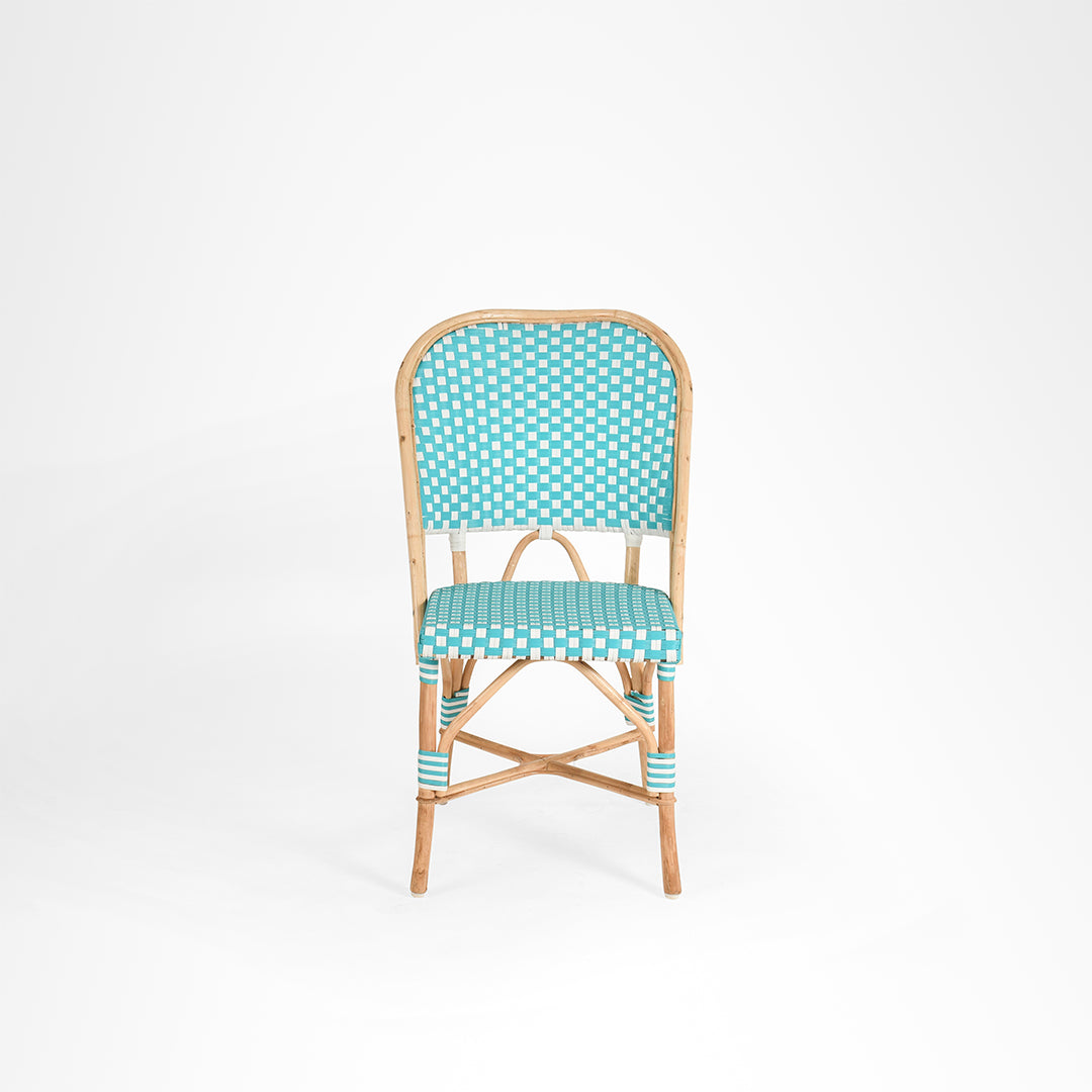 U Popsicle Cane Chair - W: 17’’ D: 18’’ H: 38’’ SH: 19’’ / Light Blue and White / Cane Frame and PVC Weaving - Outdoor