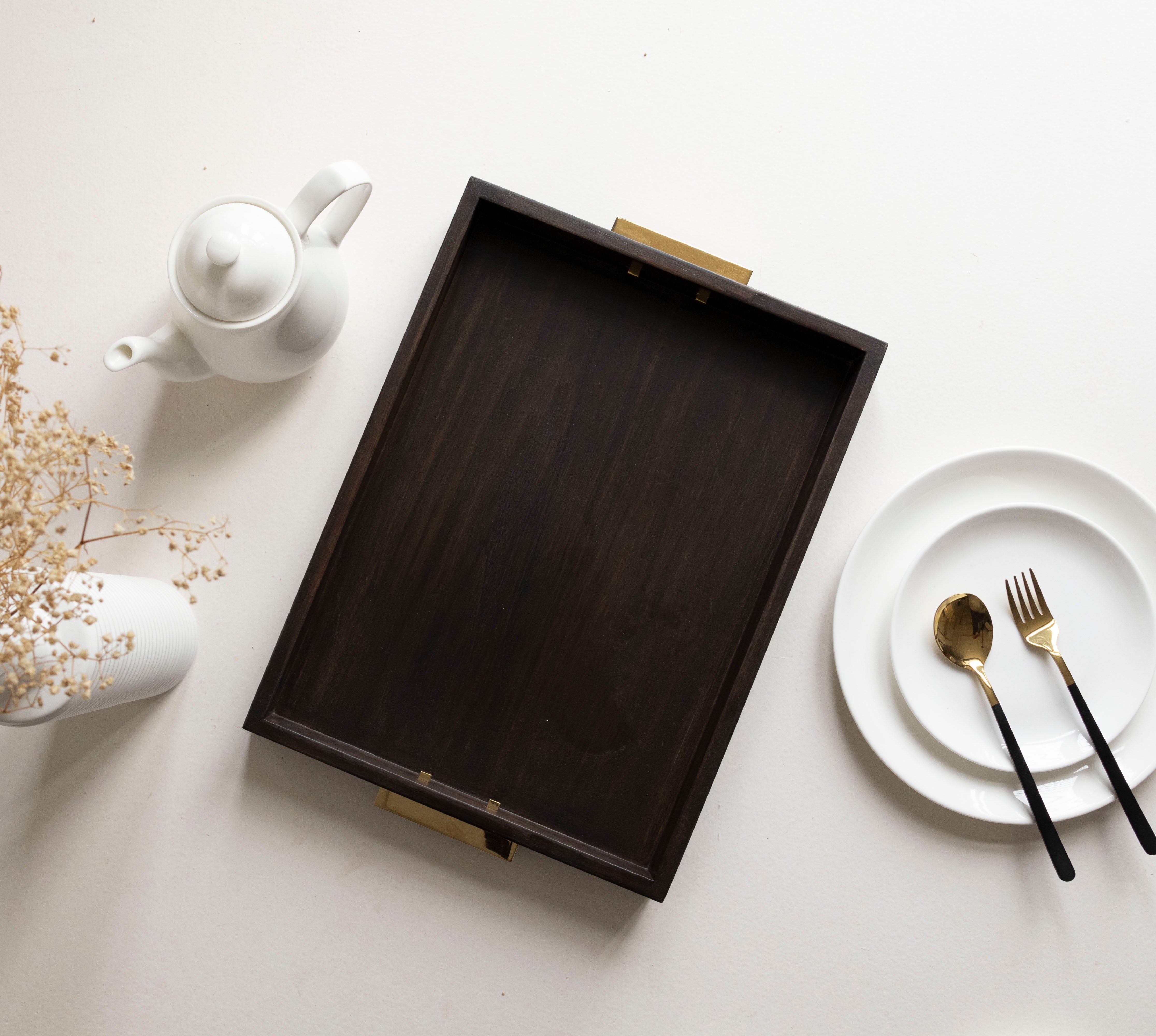 Ublong Tray - Brown / Stainless steel and wood - Decor