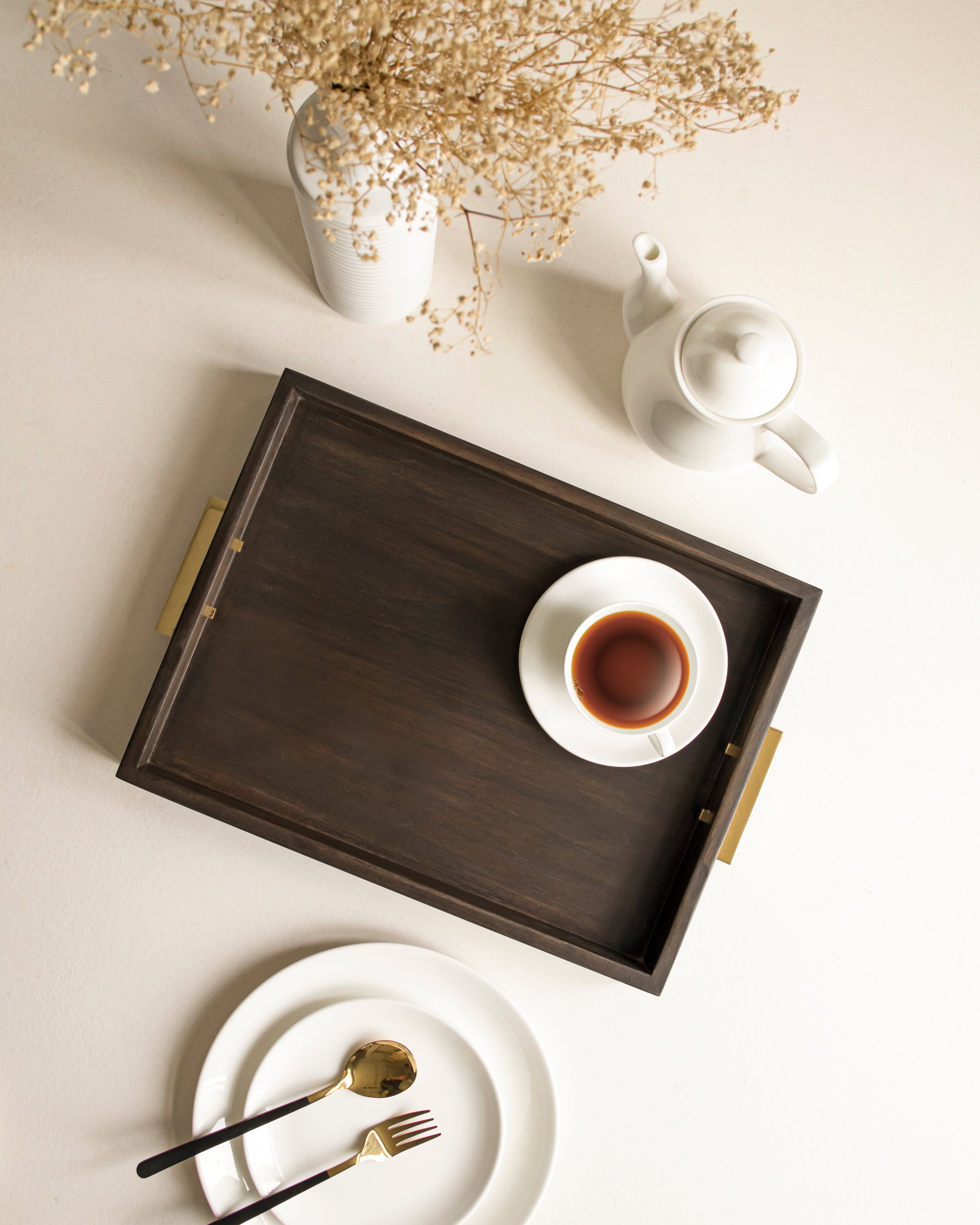 Ublong Tray - Brown / Stainless steel and wood - Decor