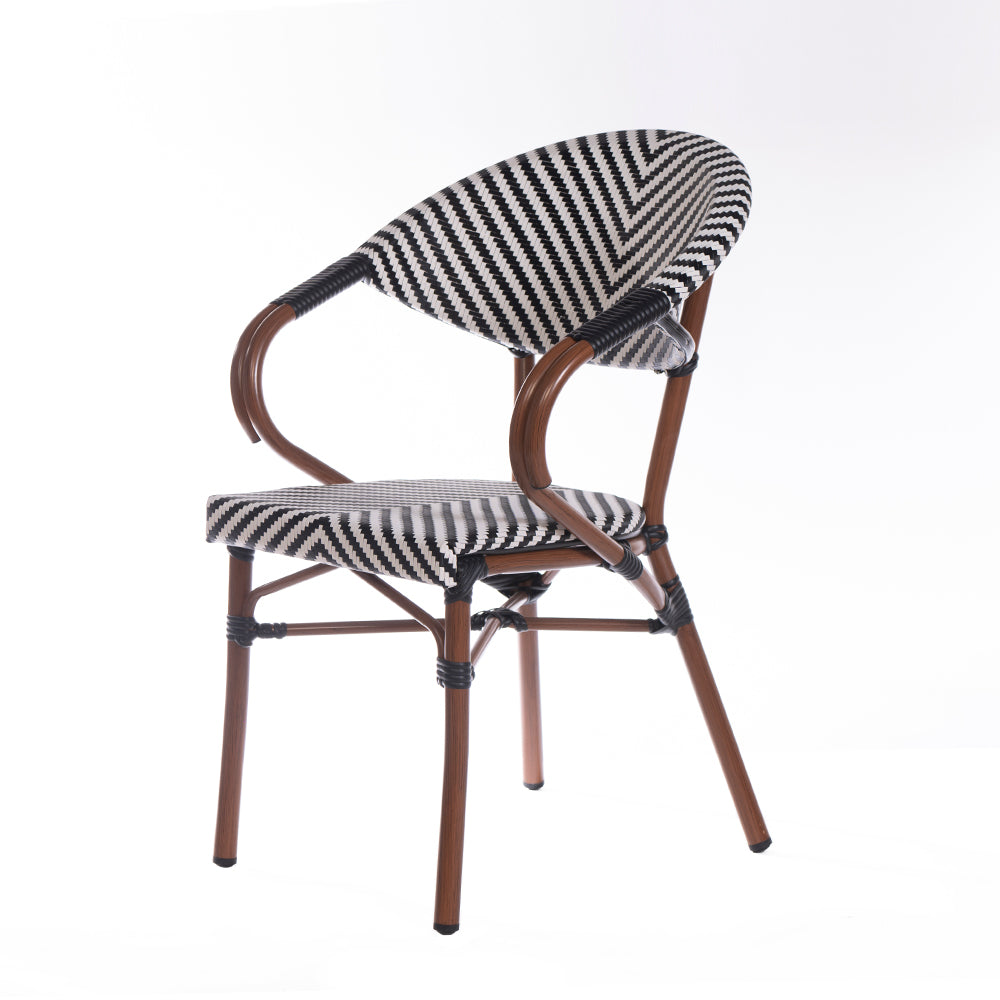 V Popsicle Aluminium Chair With Armrest - Dark Walnut / Aluminium Frame and PVC Weaving / L:57 x B:57 x H:83 In cm